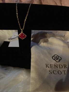 Kendra Scott Gold Necklace with Red Rose Motif